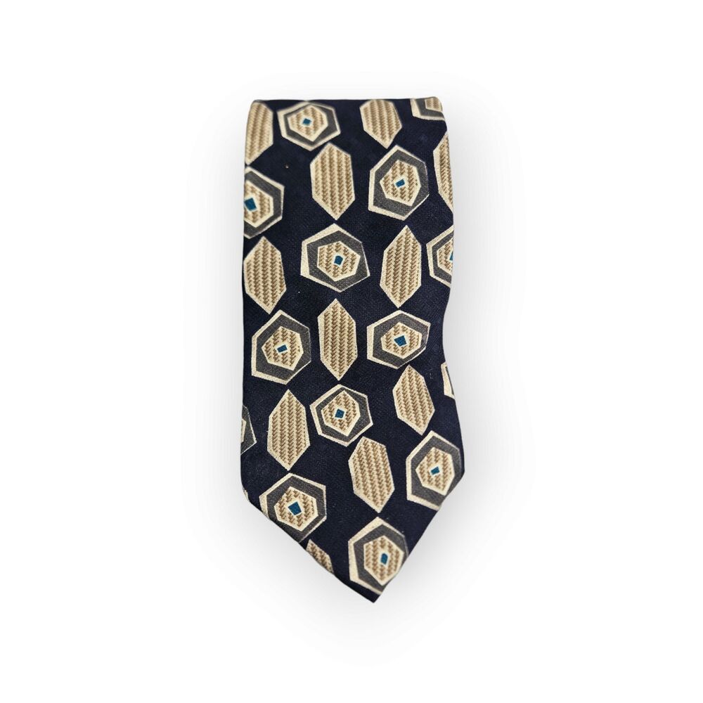 Louis Feraud Tie Black Multicolor Geometric Pattern Silk Blend Classic Width